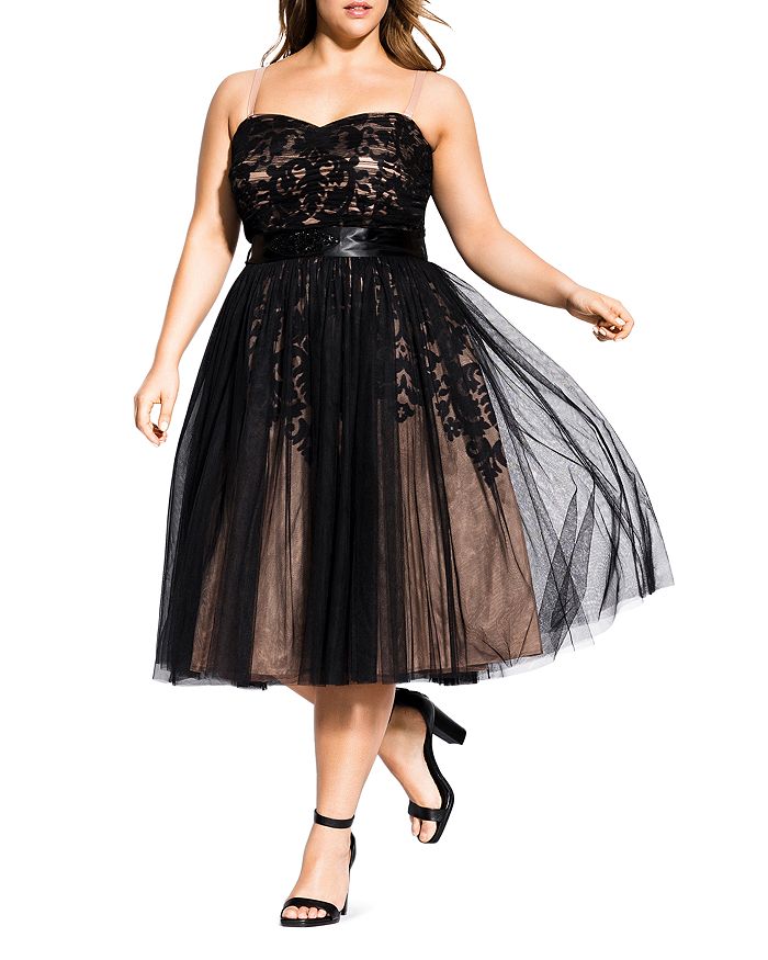 City Chic Plus Tulle Overlay Belted Midi Dress | Bloomingdale's