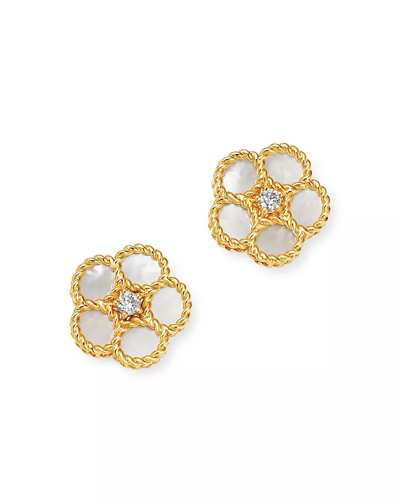 Roberto Coin 18K Yellow Gold Daisy Mother-of-Pearl & Diamond Stud Earrings - Exclusive