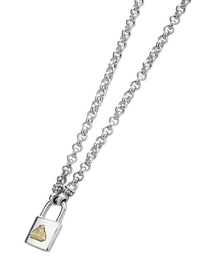 Shop Lagos Sterling Silver & 18k Yellow Gold Beloved Lock Pendant Necklace, 18 In Gold/silver