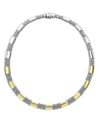 18K Yellow Gold & Sterling Silver High Bar Collar Necklace, 16"