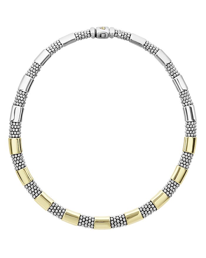 Shop Lagos 18k Yellow Gold & Sterling Silver High Bar Collar Necklace, 16 In Gold/silver