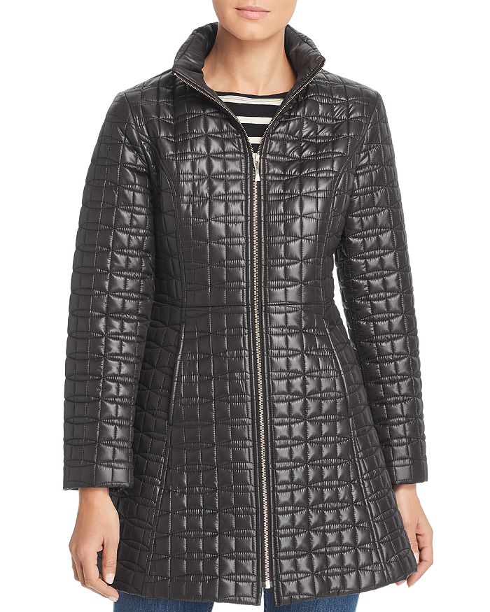 Kate Spade New York Hooded Fit-and-flare Bow-quilted Coat In Black |  ModeSens