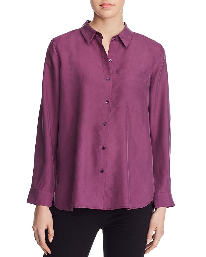 EILEEN FISHER CLASSIC SOLID SILK SHIRT,R8NFL-T4765M