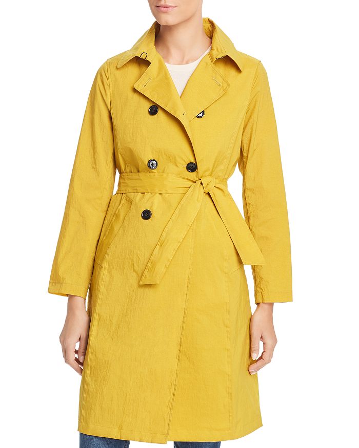 Jane Post Crinkled Trench Coat In Mustard