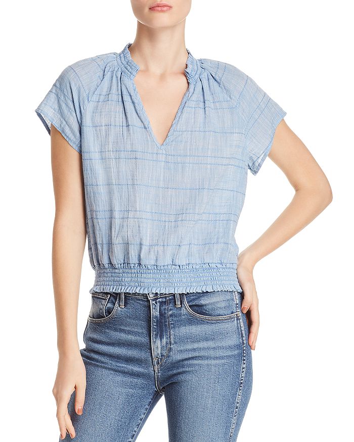 Bella Dahl Smocked Embroidered Top In Chambry Blue