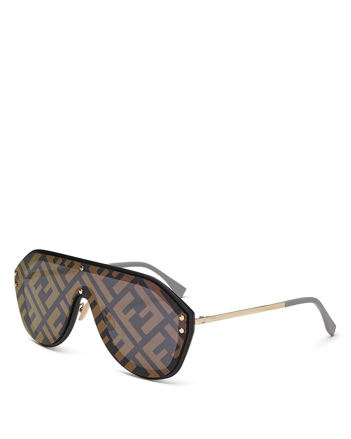 Fendi Unisex Logo-print Shield Sunglasses, 99mm In 2m27y Black Gold