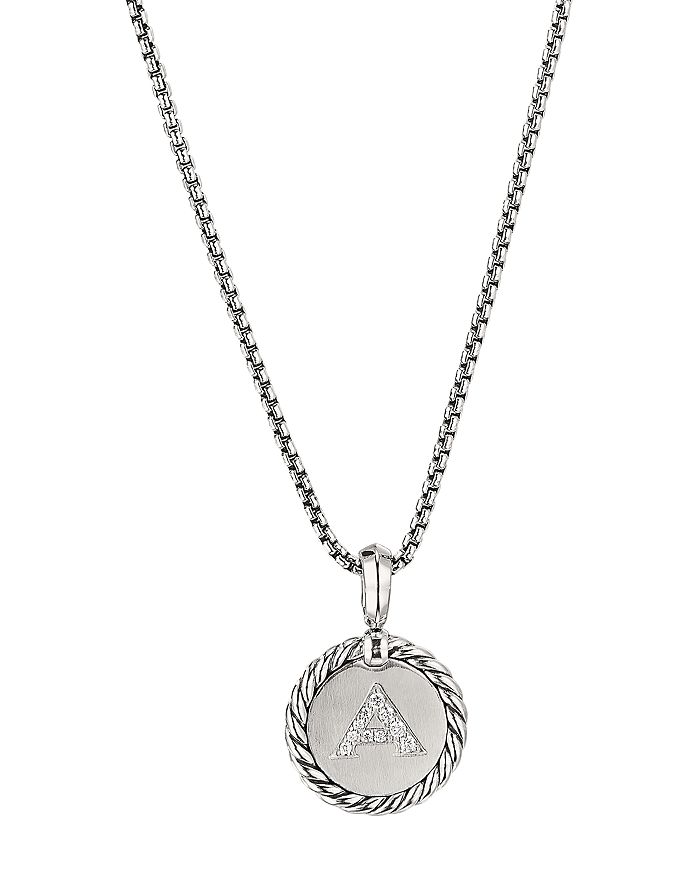 DAVID YURMAN STERLING SILVER CABLE COLLECTIBLES INITIAL CHARM NECKLACE WITH DIAMONDS, 18,N14521DSSADI18A