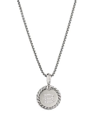 David Yurman Sterling Silver Cable Collectibles Initial Charm Necklace with Diamonds, 18