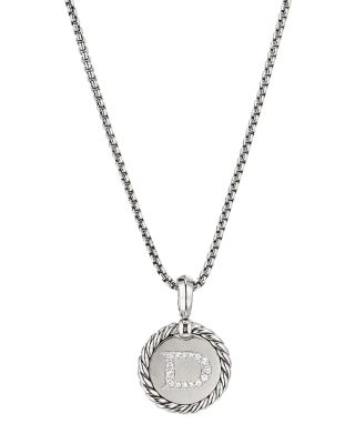David Yurman Sterling Silver Cable Collectibles Initial Charm Necklace with Diamonds, 18