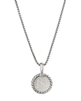 David Yurman Sterling Silver Cable Collectibles Initial Charm Necklace with Diamonds, 18