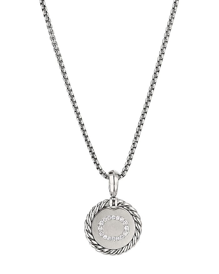 DAVID YURMAN STERLING SILVER CABLE COLLECTIBLES INITIAL CHARM NECKLACE WITH DIAMONDS, 18,N14521DSSADI18O