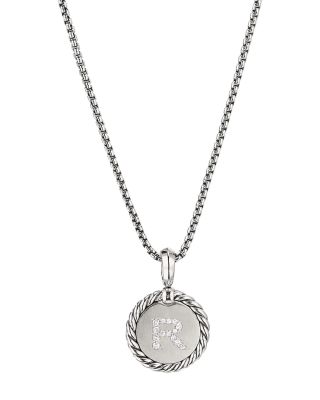 David Yurman Sterling Silver Cable Collectibles Initial Charm Necklace with Diamonds, 18