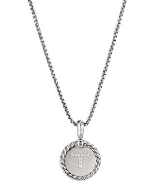 David Yurman Sterling Silver Cable Collectibles Initial Charm Necklace with Diamonds, 18