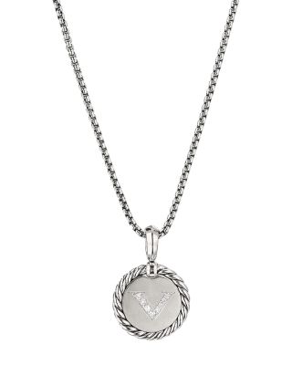 David Yurman Sterling Silver Cable Collectibles Initial Charm Necklace with Diamonds, 18