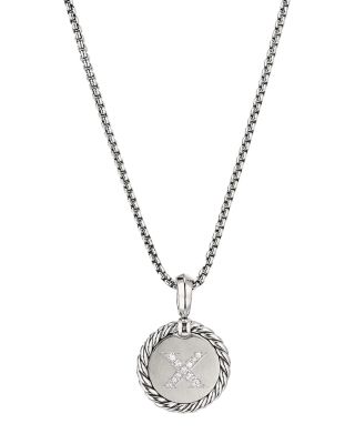 David Yurman Sterling Silver Cable Collectibles Initial Charm Necklace with Diamonds, 18