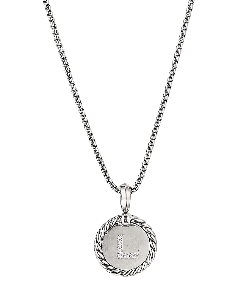 David Yurman Sterling Silver Cable Collectibles Initial Charm Necklace with Diamonds, 18
