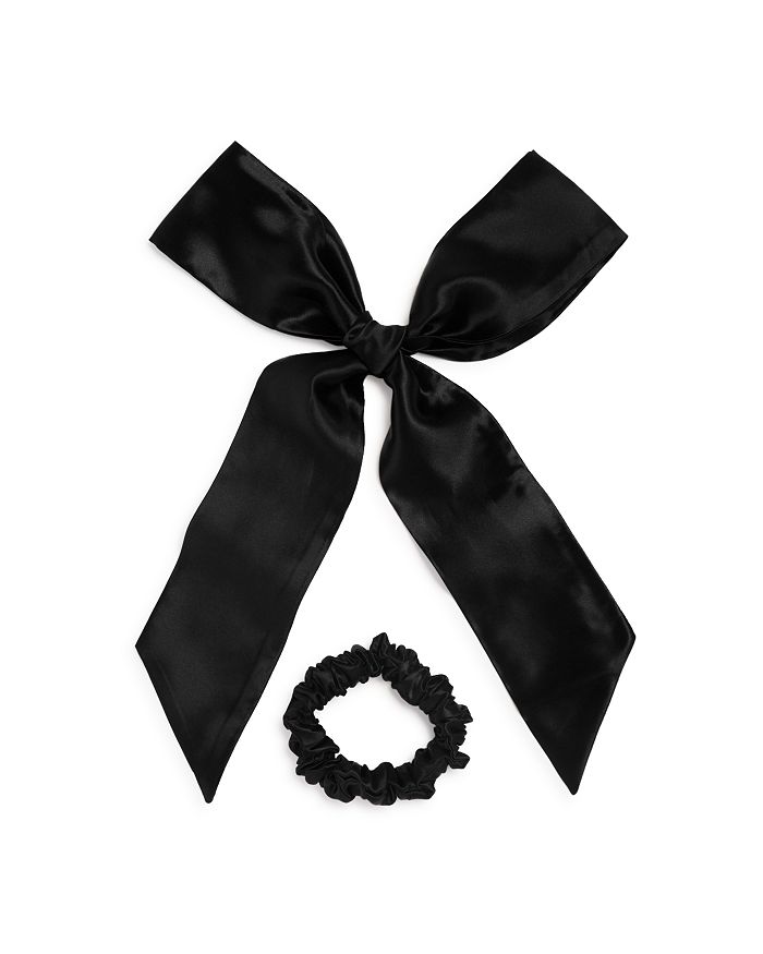 Slip Silk Ribbon And Silk Midi Scrunchies, Set Of 2 In Black