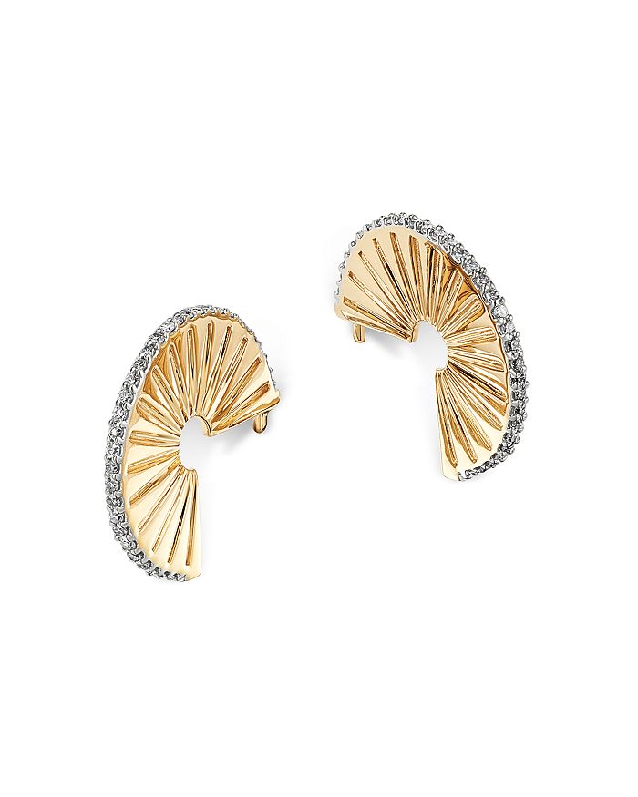 Adina Reyter 14k Yellow Gold Pave Diamond Rays J Hoop Earrings In White/gold
