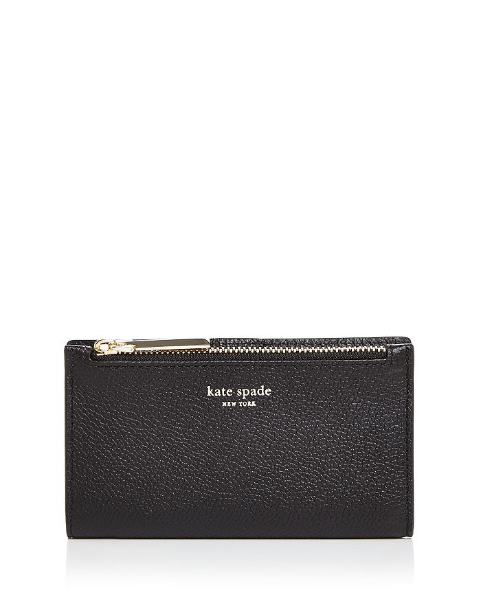 Kate Spade New York Small Slim Leather Bifold Wallet In Black/gold