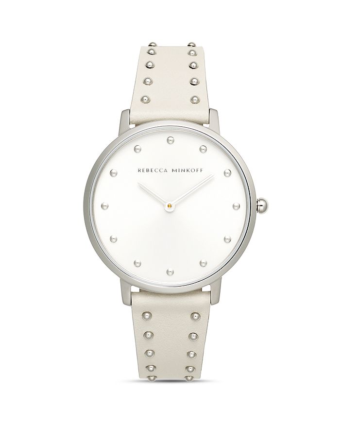 REBECCA MINKOFF MAJOR STUDDED LEATHER STRAP WATCH, 35MM,2200308