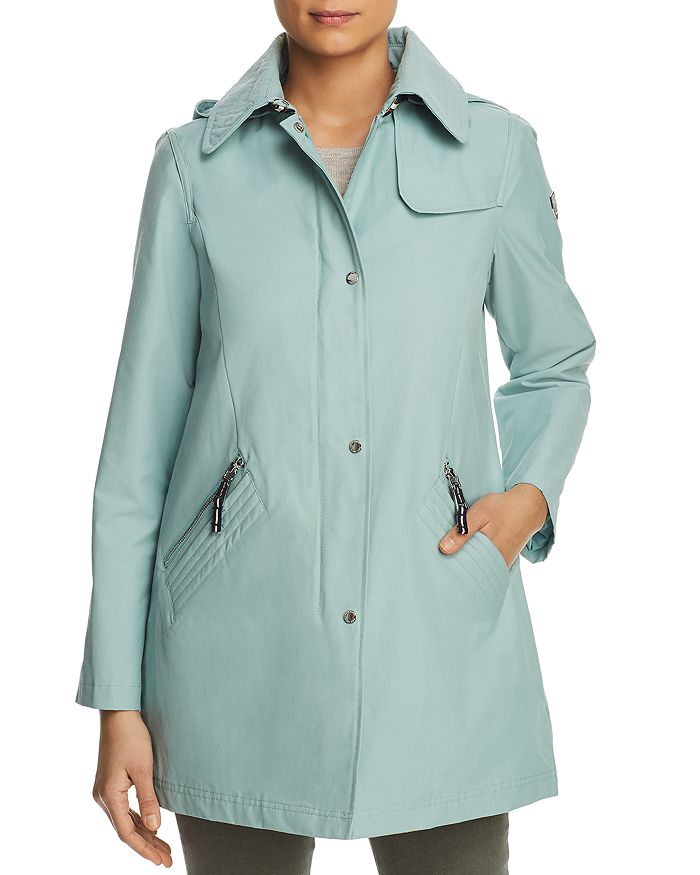 Vince Camuto Hooded Raincoat In Blue Surf