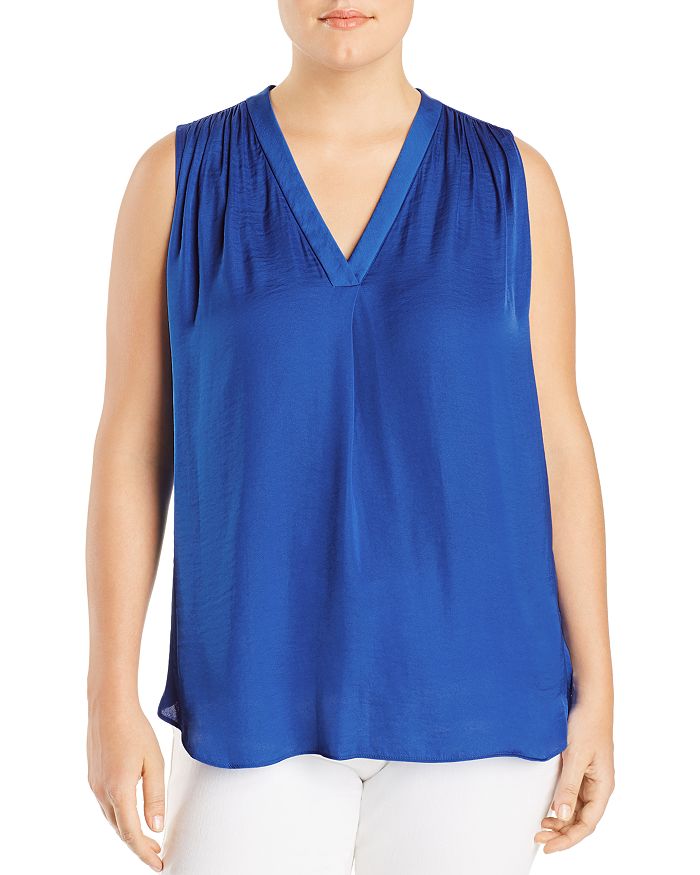 Vince Camuto Plus Shirred Sleeveless Top In Cobalt Blue