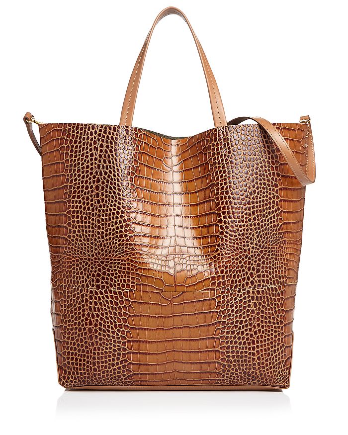 Alice.d Large Croc-embossed Tote In Tan Croc/gold