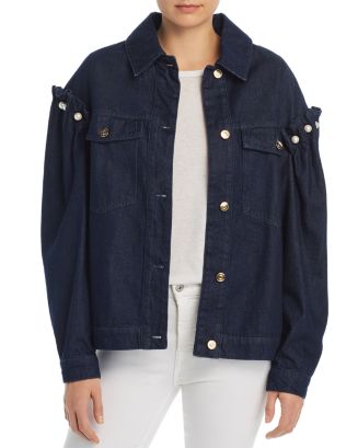 No Frills by Mother of Pearl Faux Pearl Embellished Denim Jacket