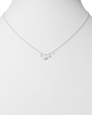 14K White Gold Diamond Starburst Necklace, 18"