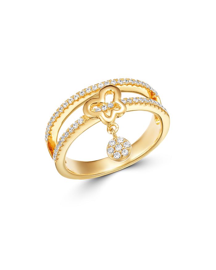 Bloomingdale's Diamond Butterfly Charm Ring In 14k Yellow Gold, 0.33 Ct. T.w. - 100% Exclusive In White/gold