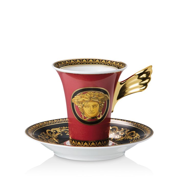 Luxury Greek Key Medusa Royalty Porcelain 1-pc Red Coffee or Tea Cup Mug 12 oz 