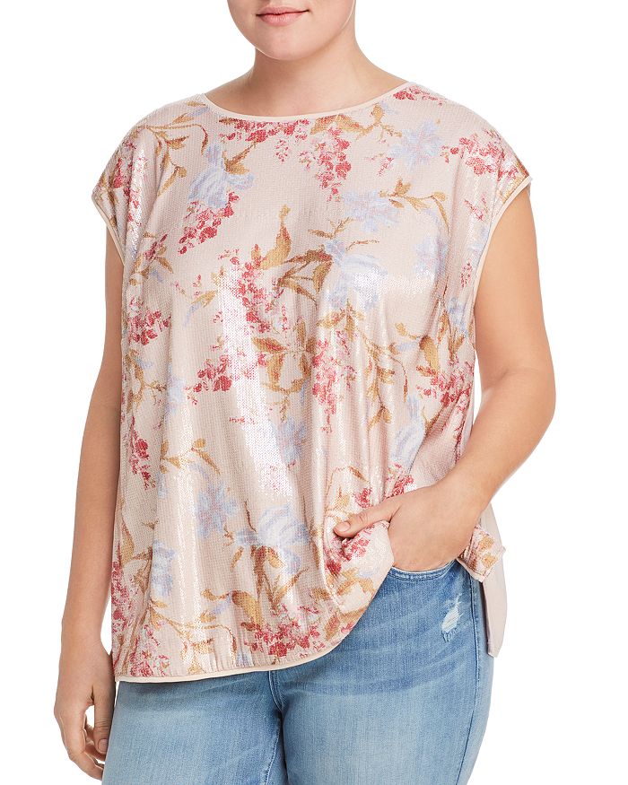 VINCE CAMUTO PLUS SEQUINED WILDFLOWER-PRINT TOP,9229143