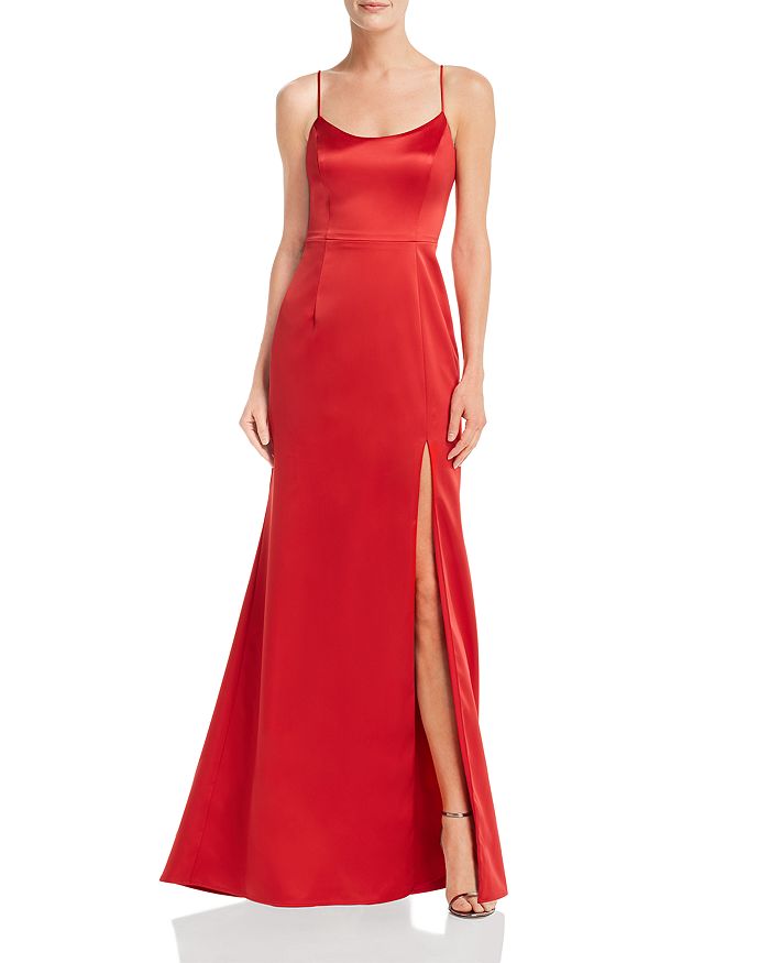 Aqua Slit Satin Gown - 100% Exclusive In Red