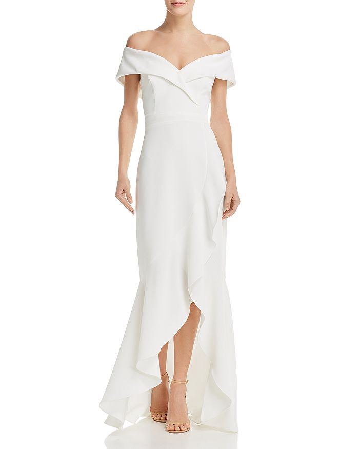 Aqua off the shoulder new arrivals crepe gown