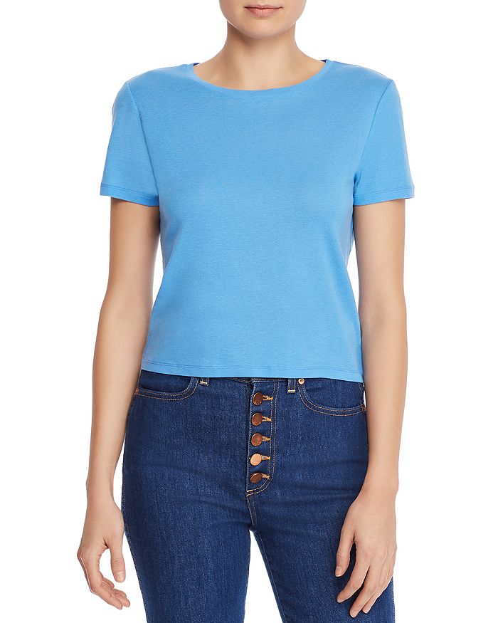 Alice And Olivia Cindy Crewneck Cropped Tee In Cornflower