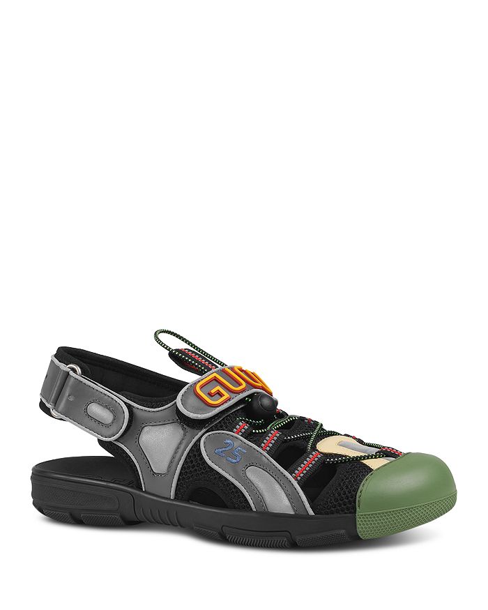 Gucci Mens Tinsel Sports Sandals, 7.5 / Black Gold