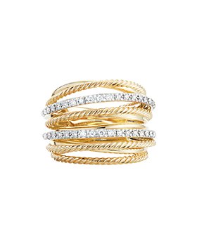 David Yurman - Crossover Wide Ring in 18K Yellow Gold with Diamonds