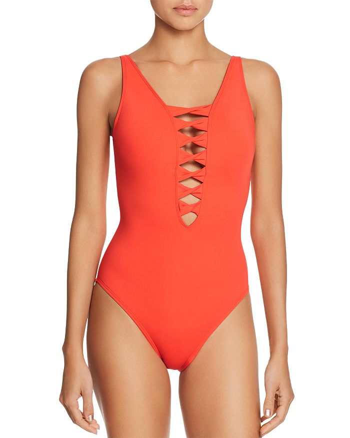 Bleu Rod Beattie Lace-up One Piece Swimsuit In Island Punch