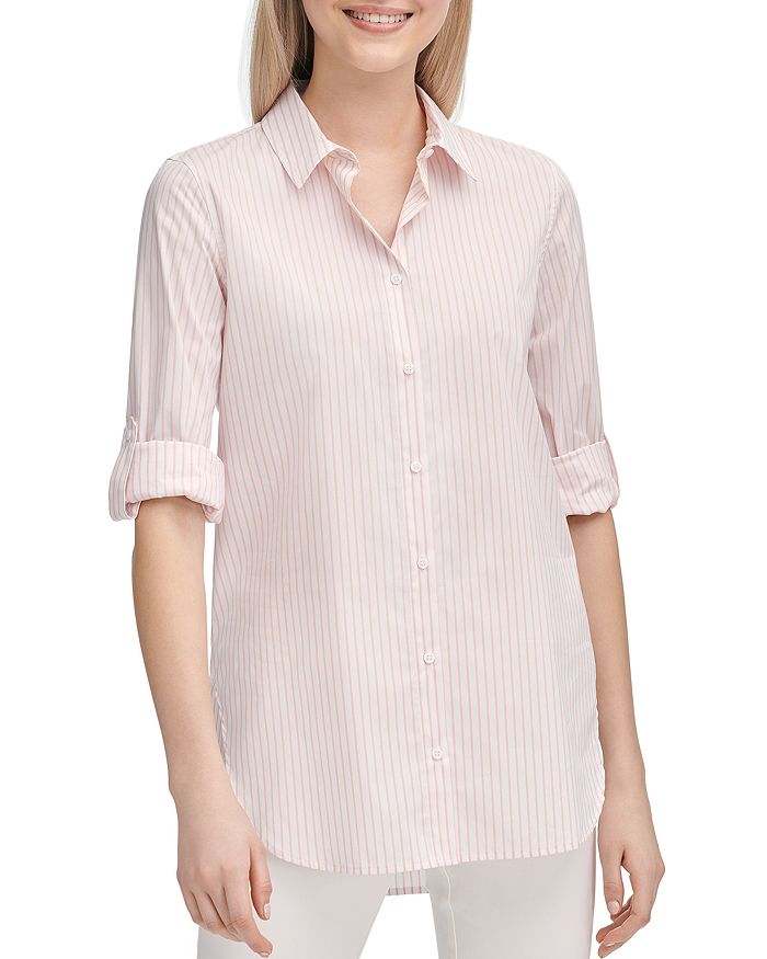 Calvin Klein Striped High/low Shirt In Nectar/white | ModeSens