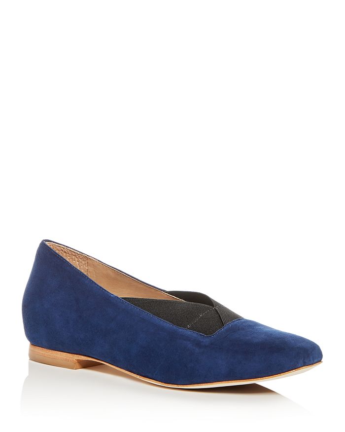 Joan Oloff Women's Lucky Square-toe Flats In Navy Suede