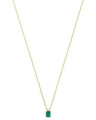 Emerald & Diamond Pendant Necklace in 14K Yellow Gold, 16" 