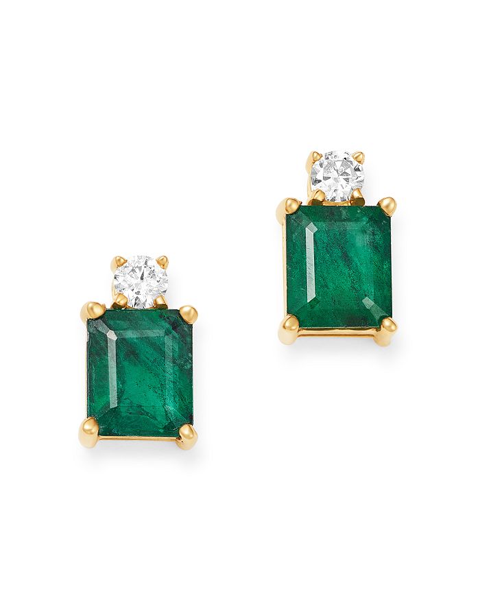 Bloomingdale's Emerald & Diamond Stud Earrings In 14k Yellow Gold - 100% Exclusive In Green/gold