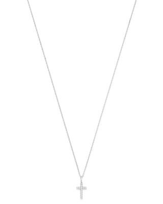 Micro-Pav&eacute; Diamond Mini Cross Necklace in 14K White Gold, 0.08 tcw 
