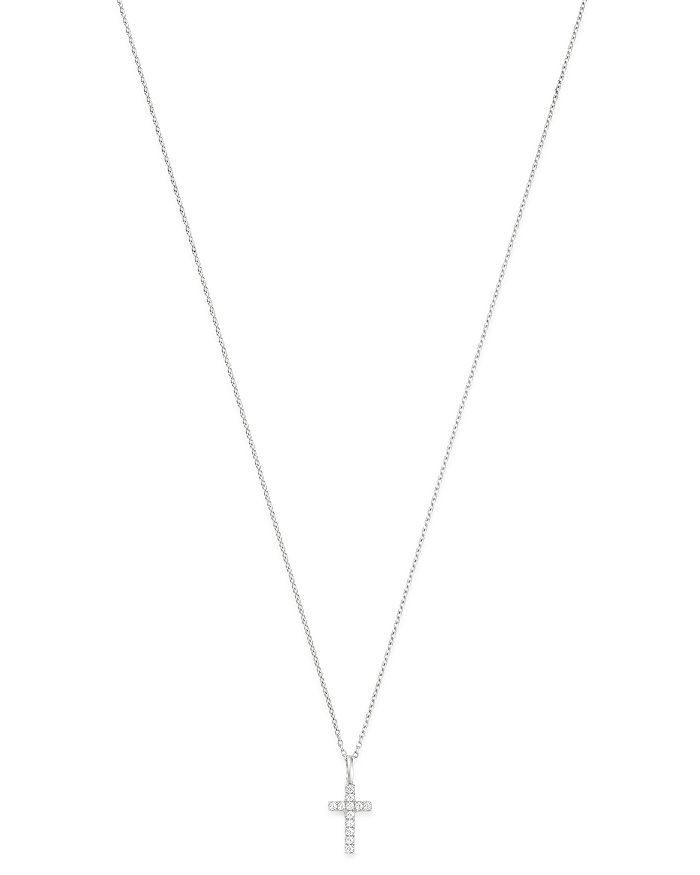 Bloomingdale's Micro-pave Diamond Mini Cross Necklace In 14k White Gold, 0.08 Ct. T.w. - 100% Exclusive