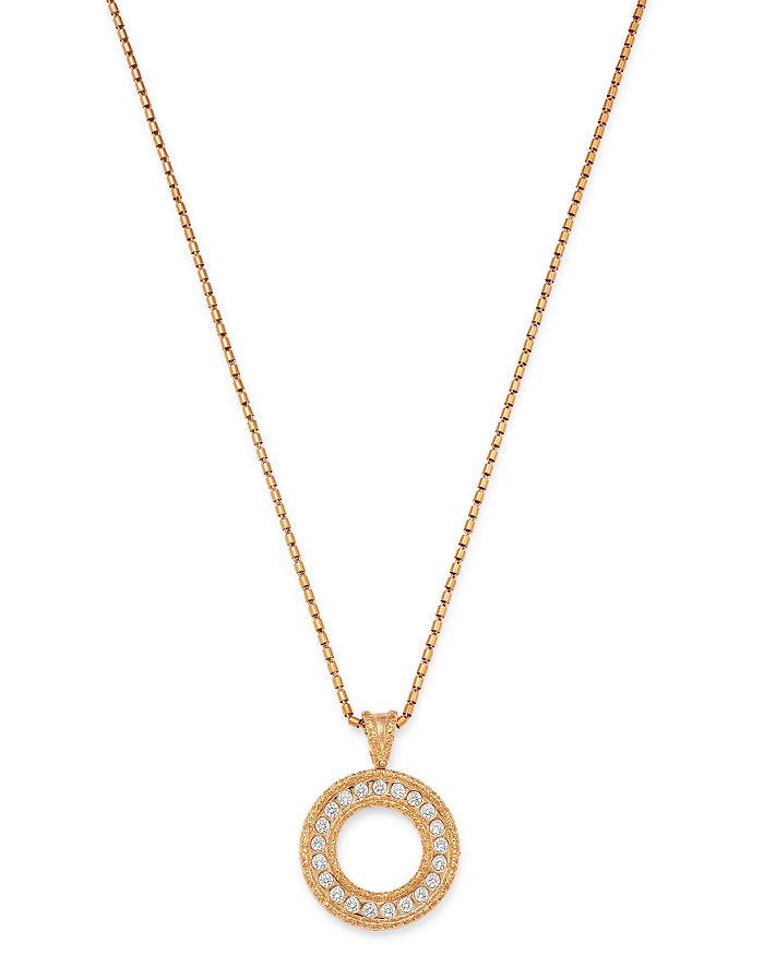 Roberto Coin 18k Rose Gold Florentine Circle Pendant Necklace, 16 In White/rose Gold