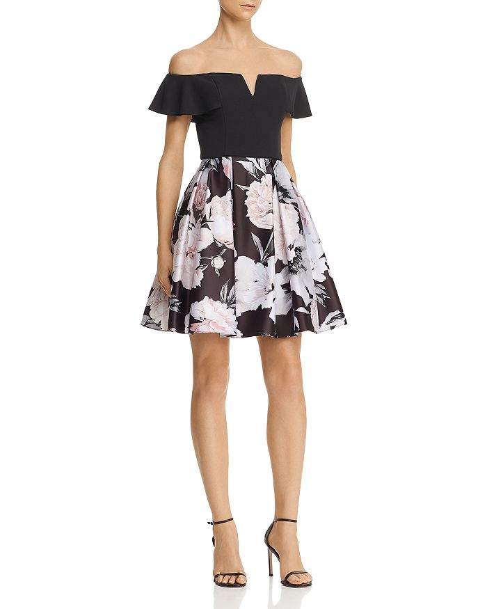 Avery G Off-the-shoulder Dress In Black/blush