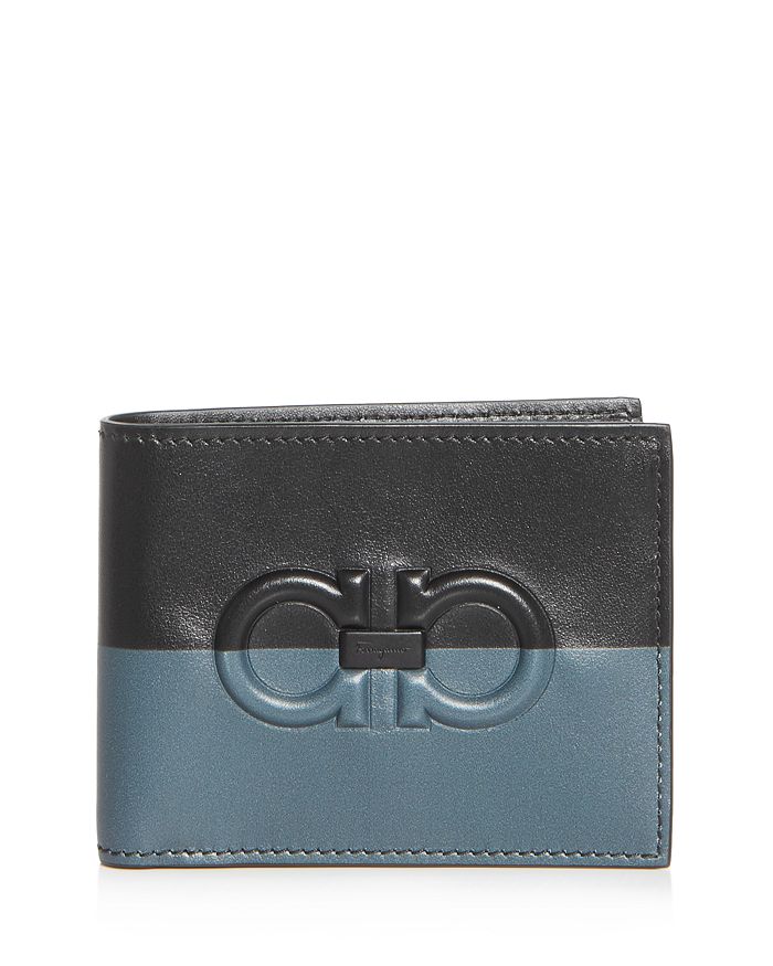 Ferragamo Firenze Color-block Leather Bi-fold Wallet In Black/gray