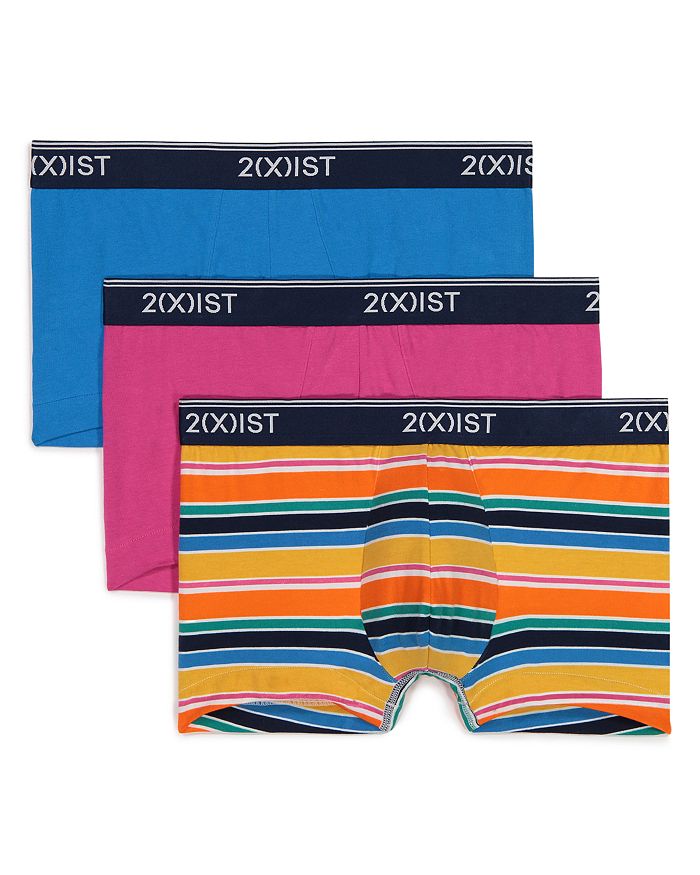 2(x)ist Cotton Stretch No Show Trunks, Pack Of 3 In Bright Stripe/berry/blue Aster
