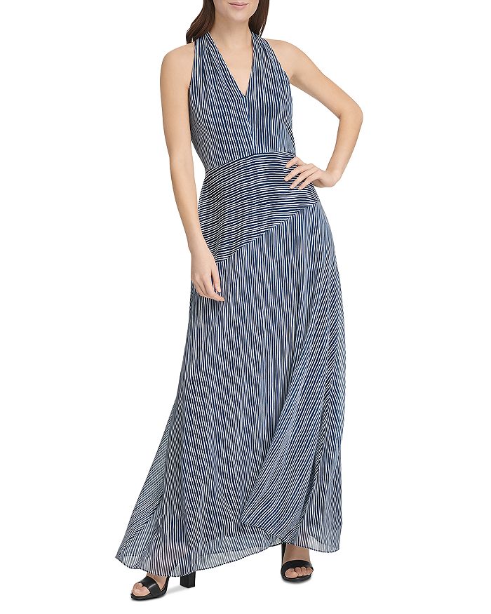 Donna Karan New York Striped Maxi Dress In Ivory/midnight