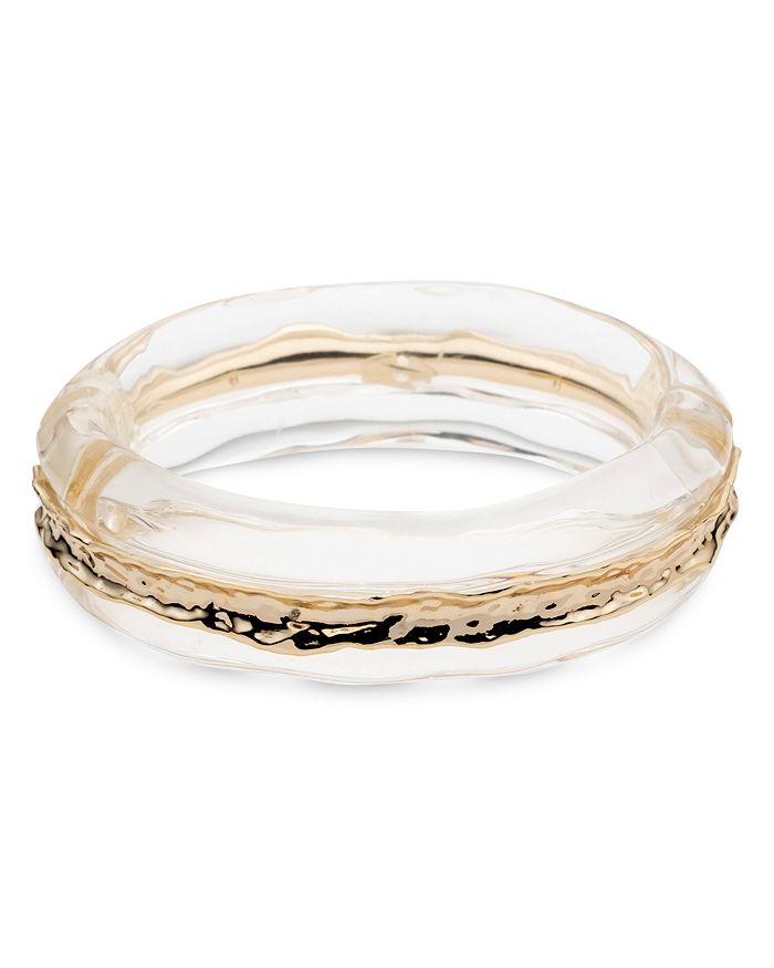 Alexis Bittar Brass Inset Bangle Bracelet In Clear/gold